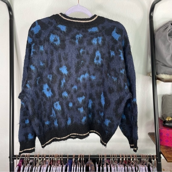 soaked in Luxury Blue Leopard Olive Pullover Sweater - Picture 2 of 8